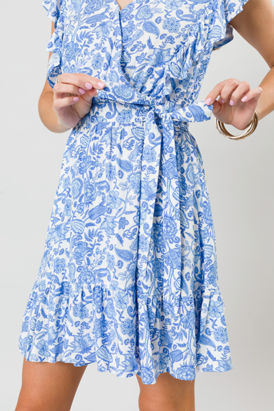 Chinoiserie Wrap Dress, Blue