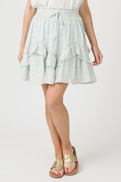 Rolling Ruffle Floral Skirt, Sky