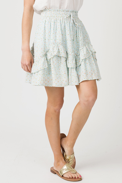 Rolling Ruffle Floral Skirt, Sky