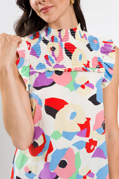 Abstract Flowers Smock Top