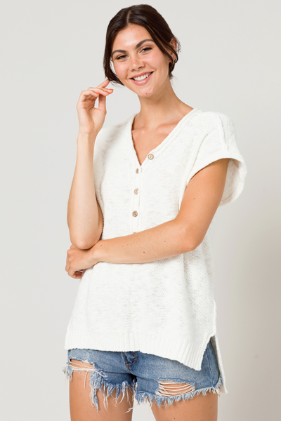 Half Button Sweater, Off White