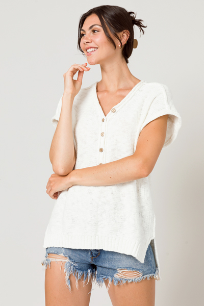 Half Button Sweater, Off White