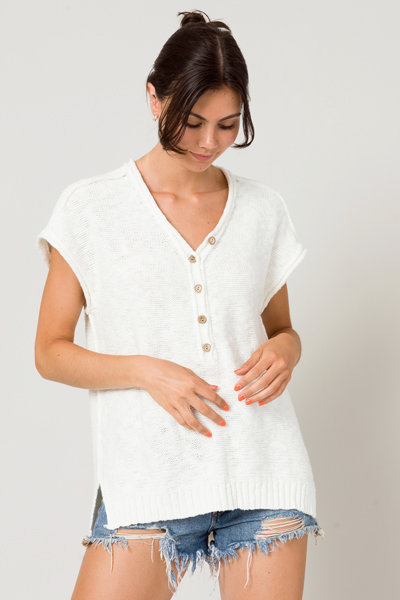 Half Button Sweater, Off White