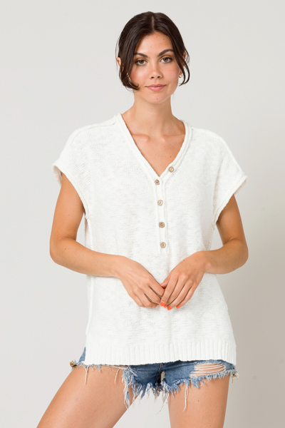 Half Button Sweater, Off White
