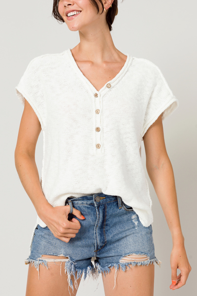 Half Button Sweater, Off White
