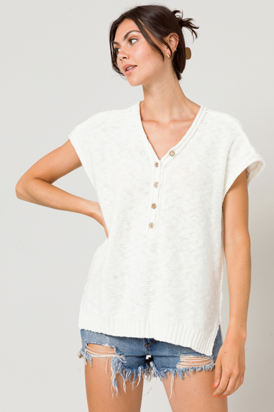 Half Button Sweater, Off White
