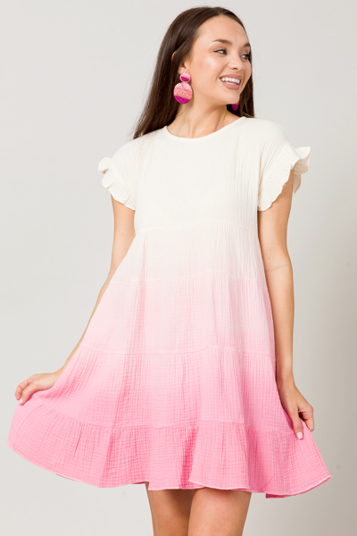 Dip Dye Gauze Dress, Pink