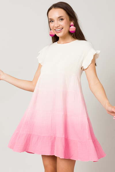 Dip Dye Gauze Dress, Pink