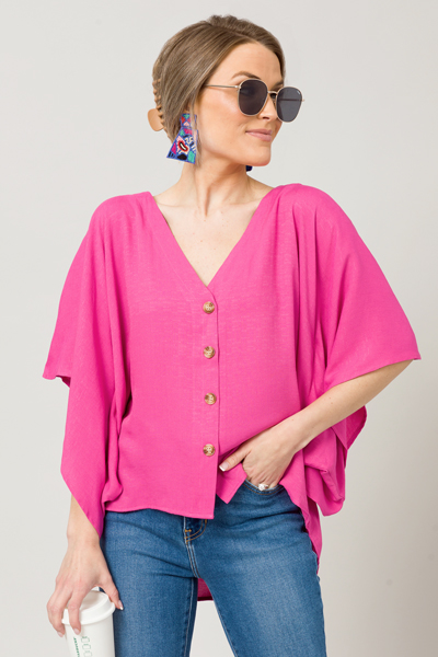 Buttoned Kimono Top, Hot Pink