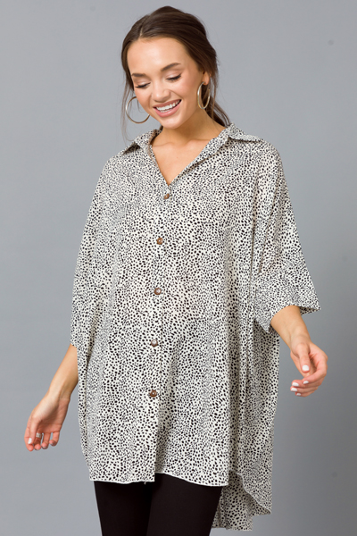 Oversize Spot Button Up, Ivory