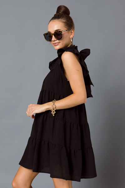 Back Tie Tier Dress, Black