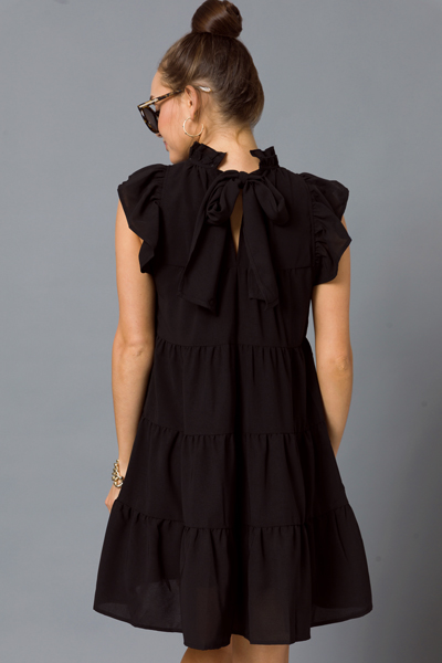 Back Tie Tier Dress, Black