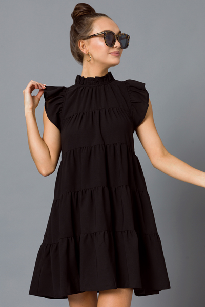 Back Tie Tier Dress, Black