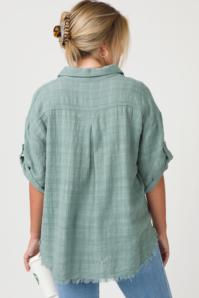 Fray Cotton Collar Top, Mint