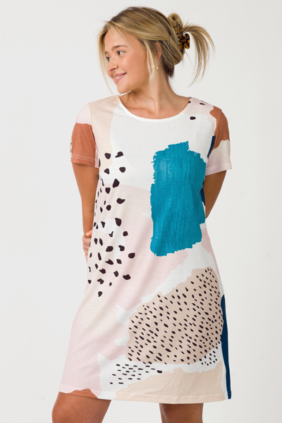 Spotty Strokes Knit Dress, Blush