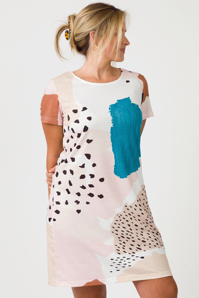 Spotty Strokes Knit Dress, Blush