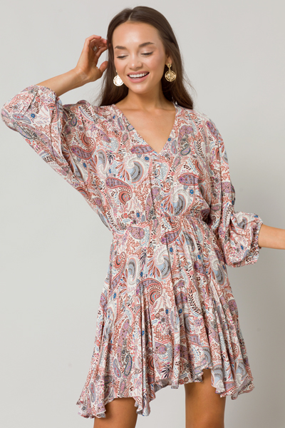 Bohemian Paisley Dress, Mauve