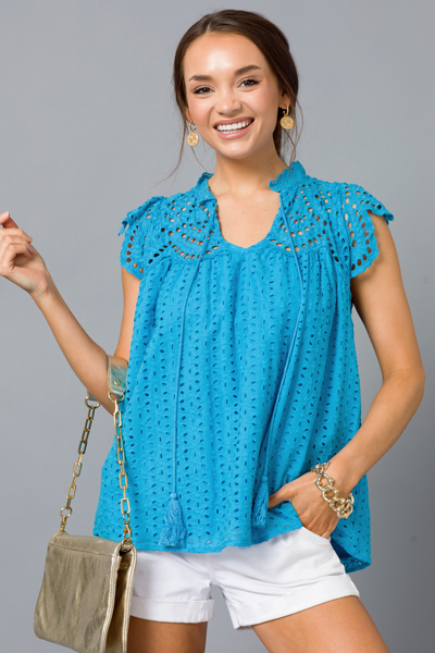 Lala Eyelet Top, Blue
