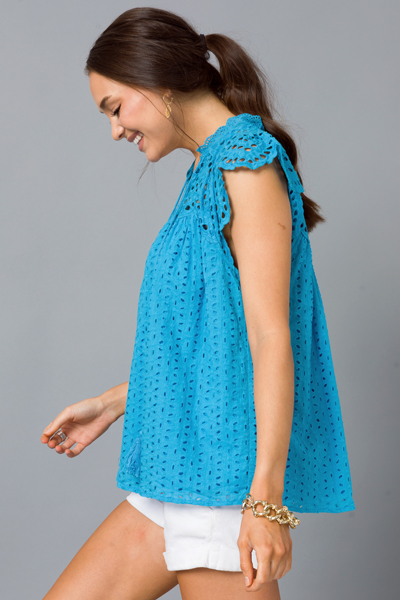 Lala Eyelet Top, Blue