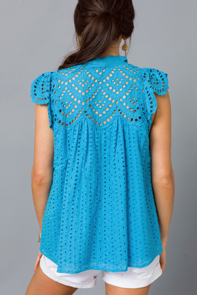 Lala Eyelet Top, Blue