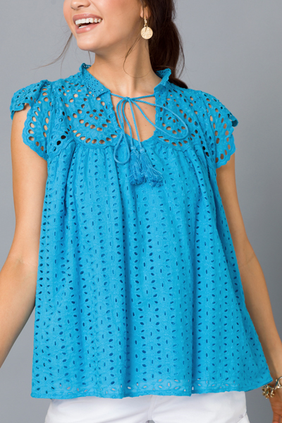 Lala Eyelet Top, Blue