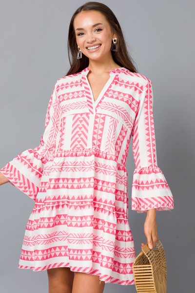 Pyramid Tiered Dress, Pink