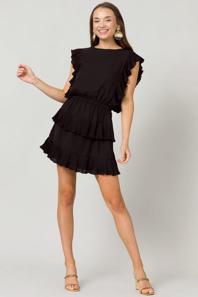 Pleated Ruffles Dress, Black