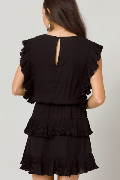 Pleated Ruffles Dress, Black