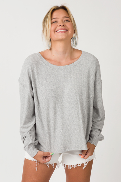 Rib Loose LS Top, H. Grey