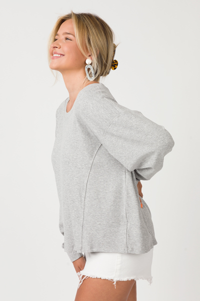 Rib Loose LS Top, H. Grey