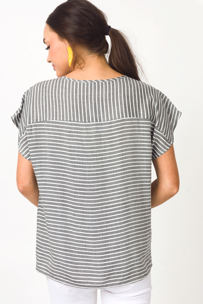 Rows Embroidery Top, Charcoal