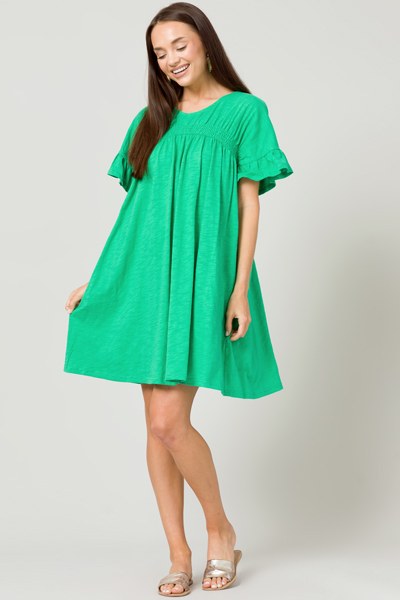 Smock Knit Slub Dress, Green