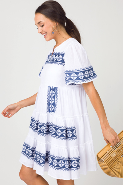 Zig Zag Stitch Dress, White