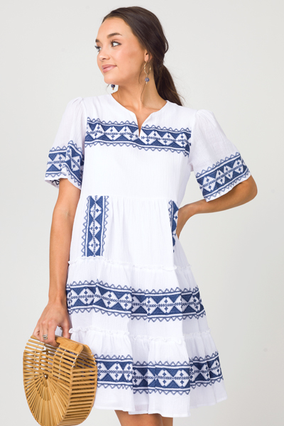 Zig Zag Stitch Dress, White