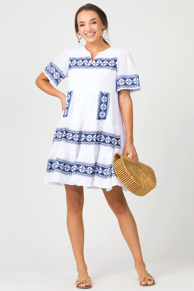 Zig Zag Stitch Dress, White