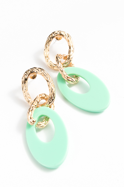 Oval Acrylic & Chain Earrings, Mint