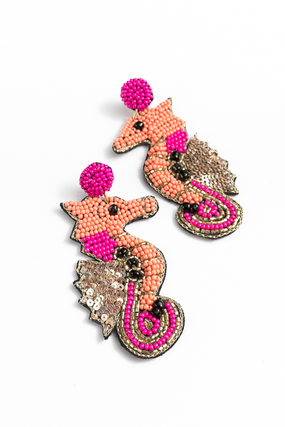 Bead Seahorse Earrings, Coral