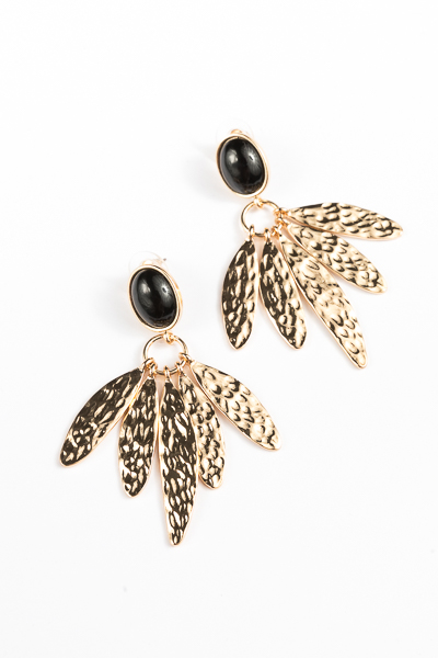Oval & 5 Petals Earrings, Black