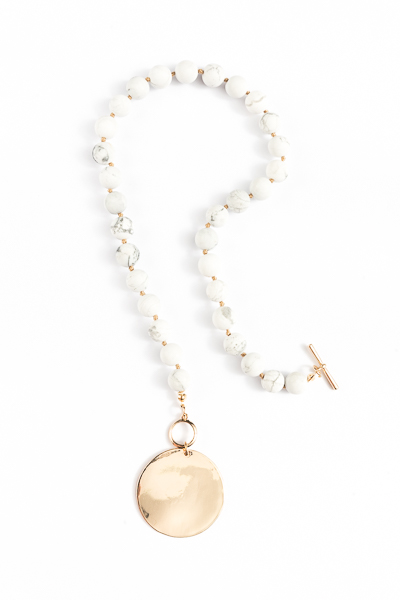 Stone Beads & Gold Disc, Ivory