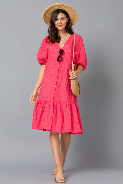 Eyelet Embroidery Midi, Coral