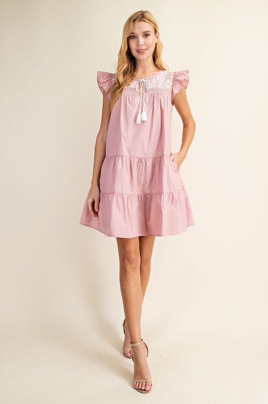 Penelope Embroidery Dress, Pink