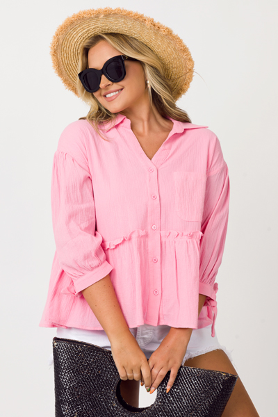 Babydoll Button Up, Cool Pink