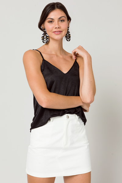 Silky Solid V Cami, Black