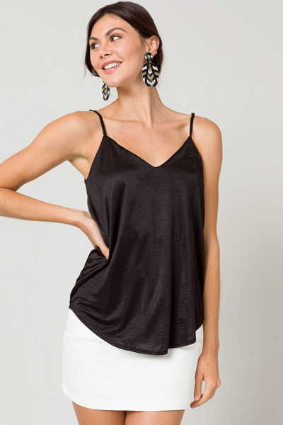 Silky Solid V Cami, Black