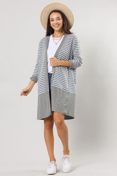 Two-Tone Stripe Cardi, Grey