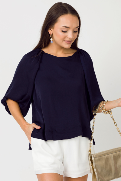 Puff of the Party Blouse, Navy