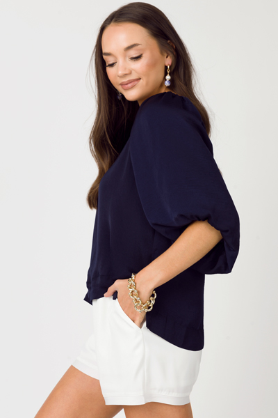 Puff of the Party Blouse, Navy