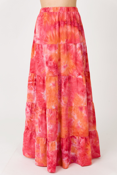 Tie Dye Maxi Skirt, Coral