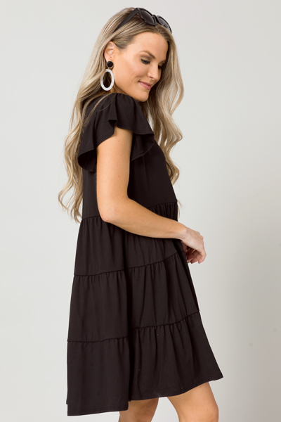 Solid Knit Tiered Dress, Black