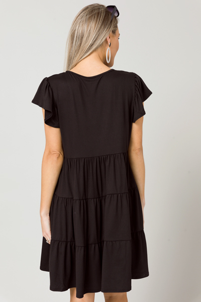 Solid Knit Tiered Dress, Black